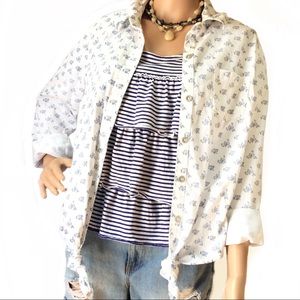 Seven Blue Floral Button Front Blouse